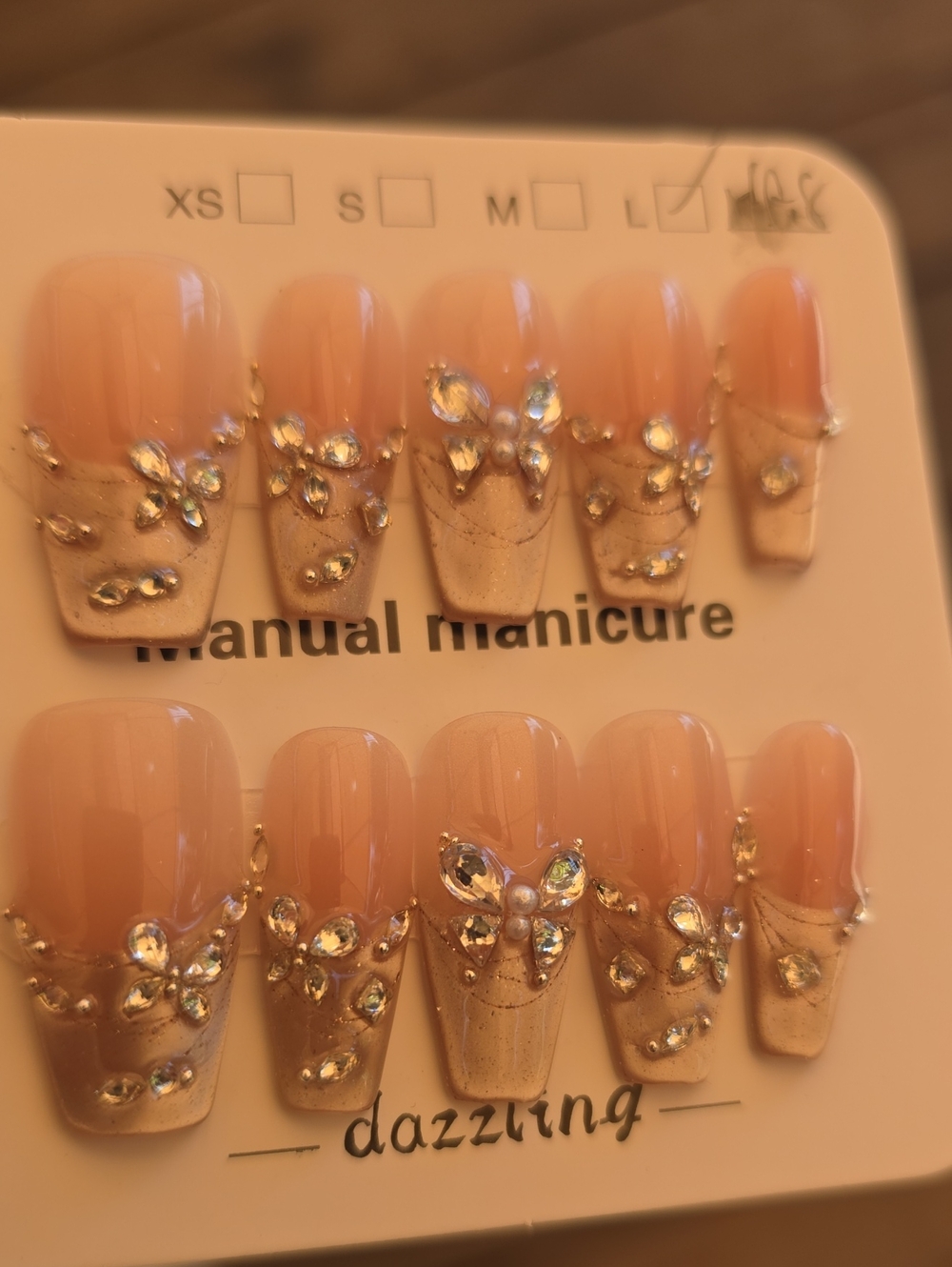 Dazzling Nude Crystal Accent Press-On Nails - Size Large